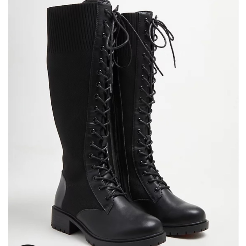 Stretch knit combat knee boot w/ black faux leather (WW)